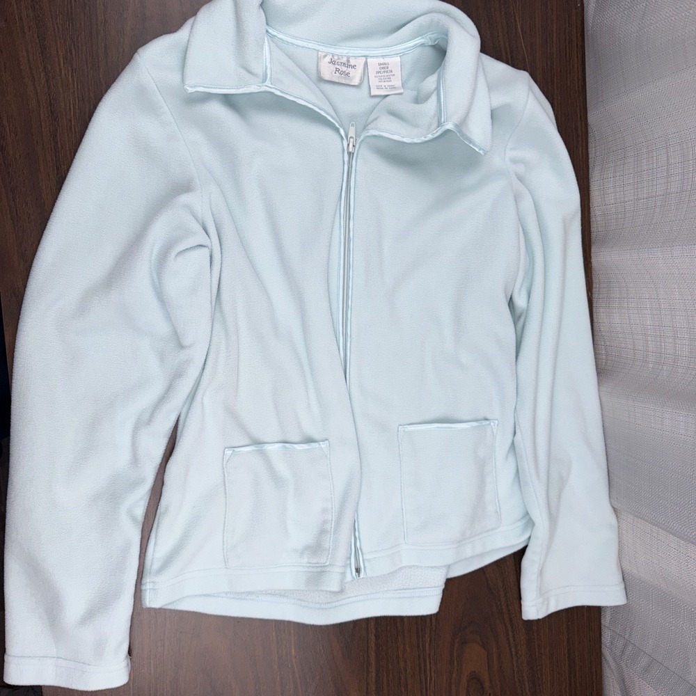 Jasmine Rose Pale Blue Fleece Bed Jacket Zip Front & Matching Lounge Pants Small - Picture 4 of 11